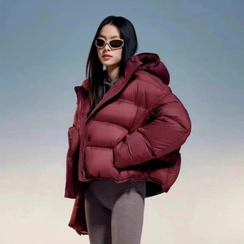 Damen Kurz geschnittene Steppjacke mit Kapuze und hoher Isolierung Nord Taschen