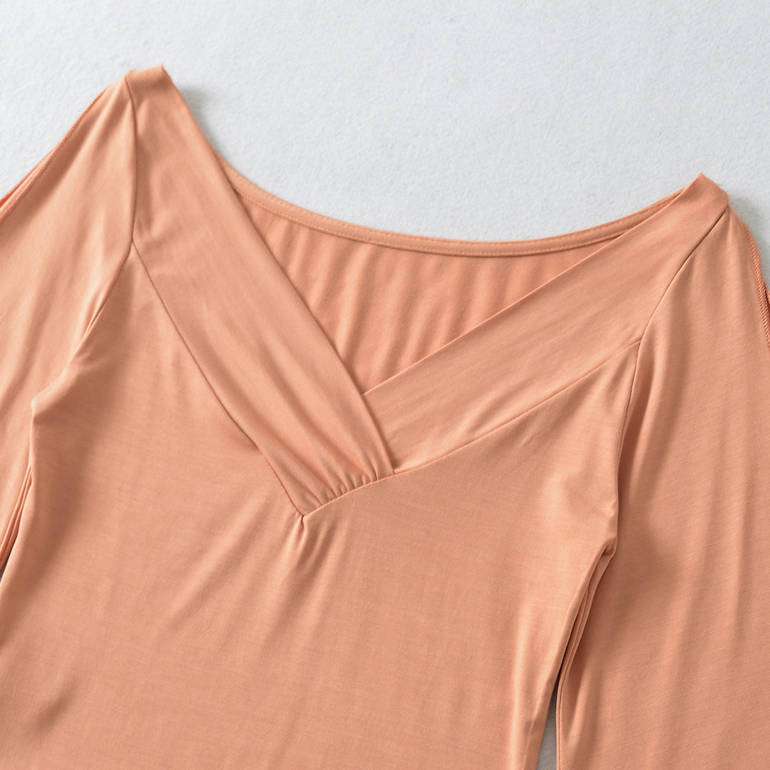 Damen Zweiteiliges Set aus drapiertem Top mit Fledermausärmeln und asymmetrischem Tellerrock Nord Taschen