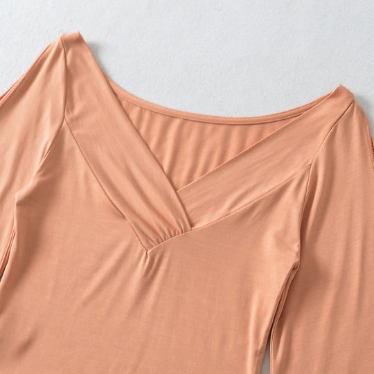 Damen Zweiteiliges Set aus drapiertem Top mit Fledermausärmeln und asymmetrischem Tellerrock Nord Taschen