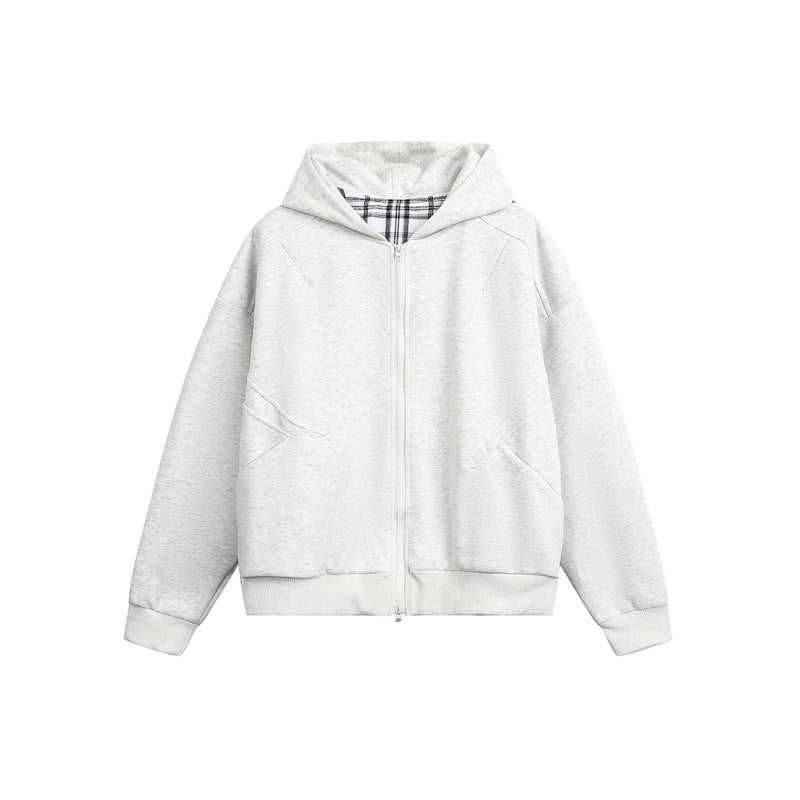 Unisex Kapuzen‑Sweatjacke mit Zweiwege‑Reißverschluss und kariertem Kapuzenfutter Nord Taschen