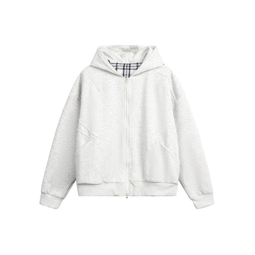 Unisex Kapuzen‑Sweatjacke mit Zweiwege‑Reißverschluss und kariertem Kapuzenfutter Nord Taschen