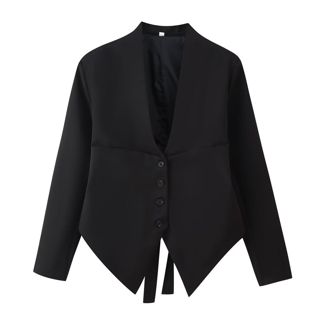 Damen Taillierte Blazerjacke mit Schalkragen, asymmetrischem Zipfelsaum und Knopfverschluss Nord Taschen