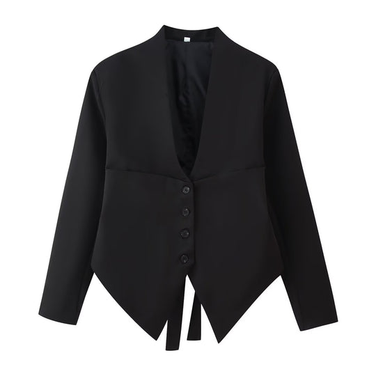 Damen Taillierte Blazerjacke mit Schalkragen, asymmetrischem Zipfelsaum und Knopfverschluss Nord Taschen