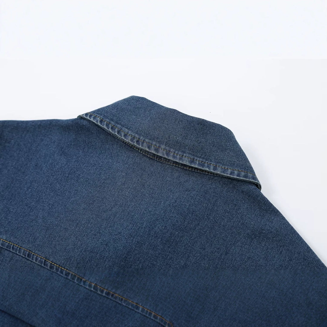 Damen Kurzärmeliges Denim-Hemdkleid mit durchgehender Knopfleiste und Brustklappentaschen Nord Taschen