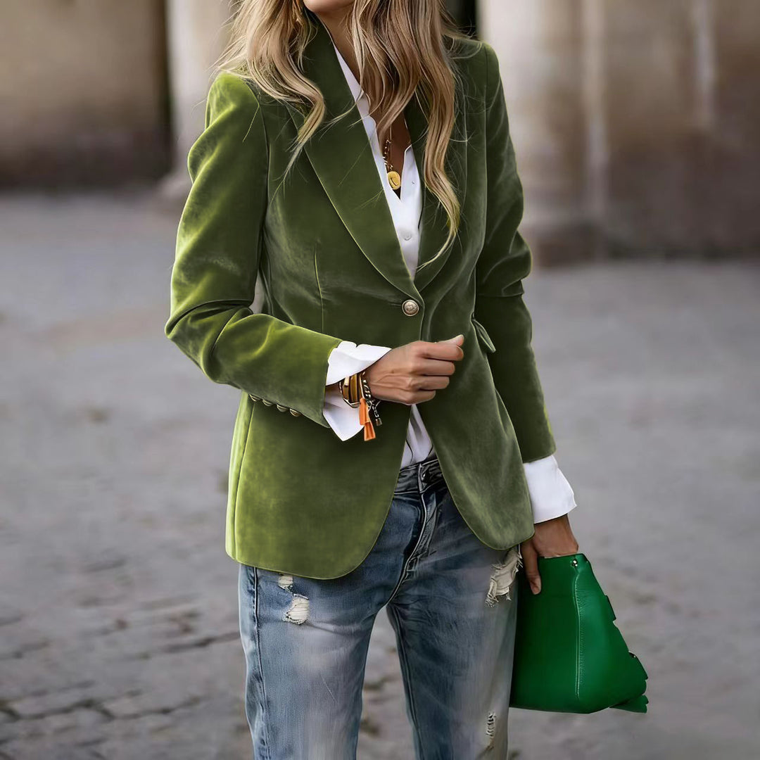 Damen Eleganter taillierter Samtblazer mit Notch-Revers und Single-Button Nord Taschen