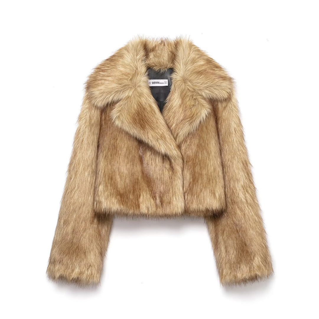 Damen Kurzer taillierter Faux-Fur-Blouson mit breitem Schalkragen Nord Taschen