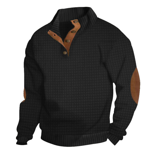 Herren Strukturierter Pullover mit Halbknopf-Leiste und Ellbogenpatches Nord Taschen