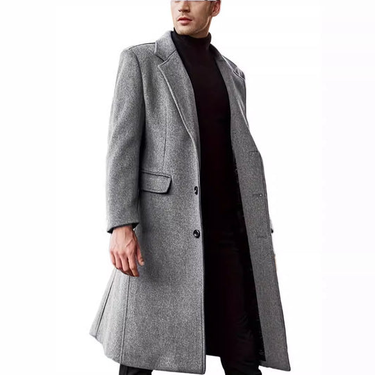 Herren Eleganter langer Wollmixmantel mit schlanker Silhouette und klassischem Revers Nord Taschen