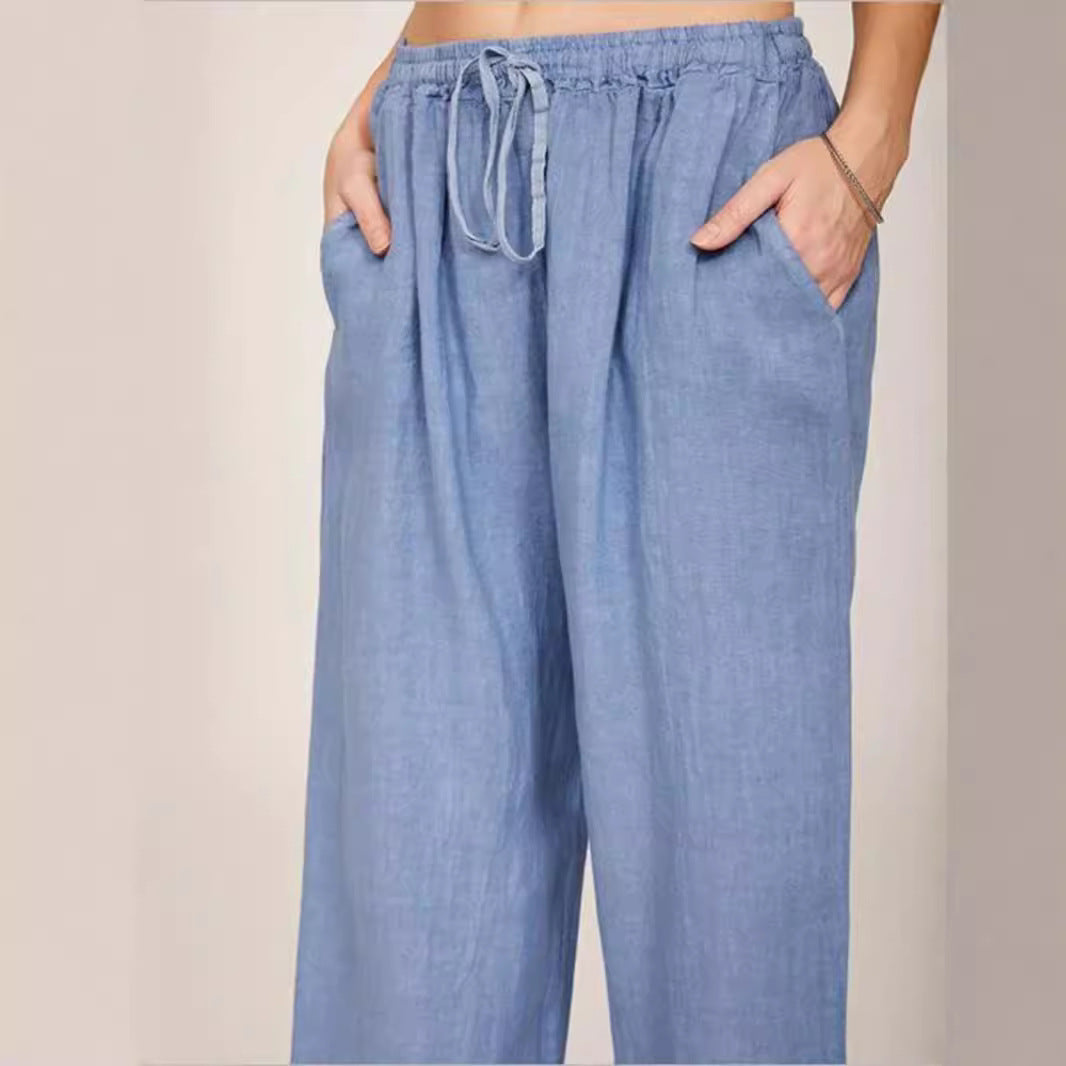 Damen Leinenhose mit weitem Bein und praktischen Seitentaschen