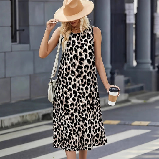Damen Sommerkleid mit trendigem Leopardenmuster und praktischen Taschen