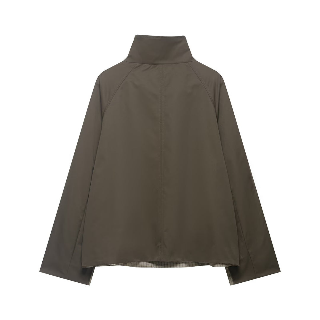 Herren Kurze wasserabweisende Übergangsjacke mit hohem Stehkragen, asymmetrischer Knopfleiste und Raglanärmeln Nord Taschen