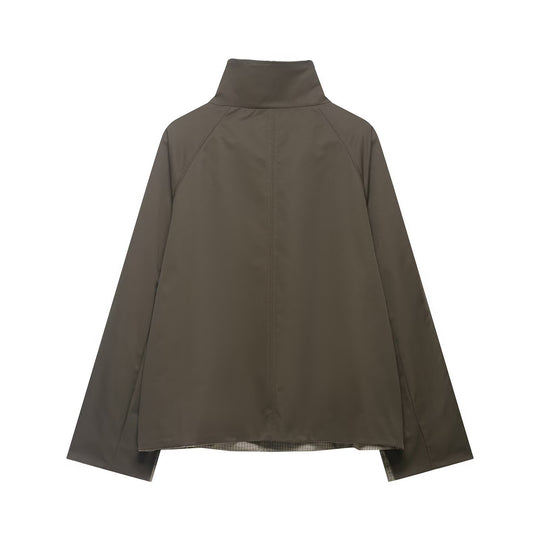 Herren Kurze wasserabweisende Übergangsjacke mit hohem Stehkragen, asymmetrischer Knopfleiste und Raglanärmeln Nord Taschen