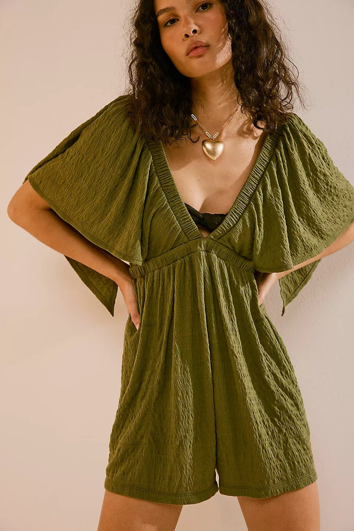 Damen luftiges Jumpsuit mit weitem Schnitt und V-Ausschnitt Nord Taschen