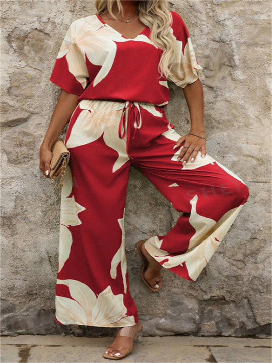 Damen Luftiges Zweiteiliges Set mit floralem Design und weitem Schnitt