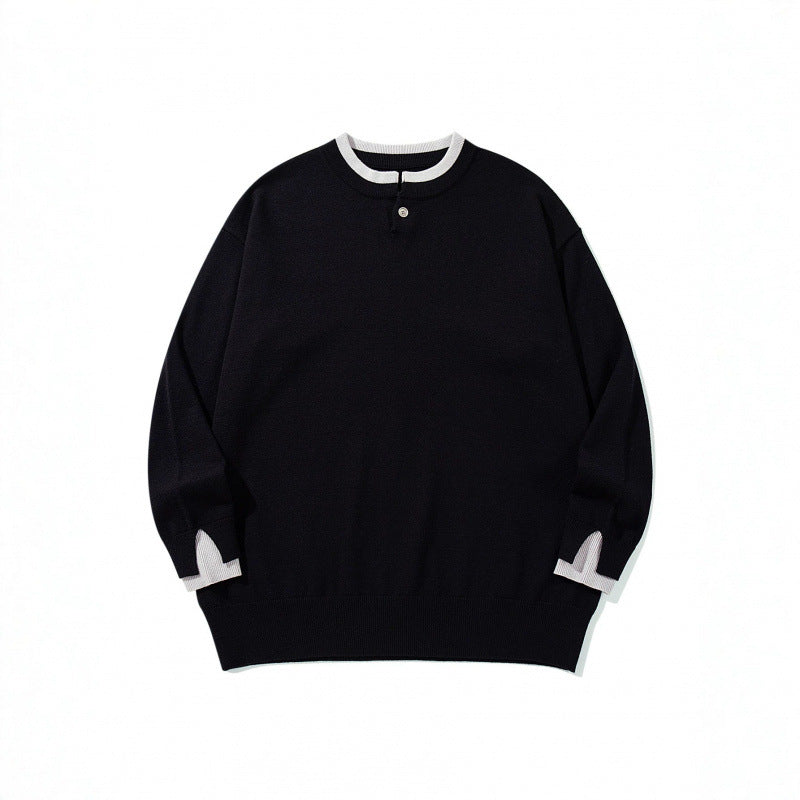 Unisex Oversize Feinstrickpullover mit Henley-Knopfleiste und Schlitzbündchen Nord Taschen