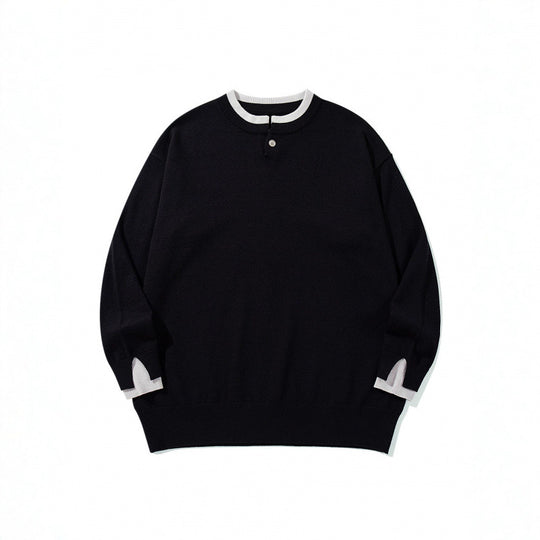 Unisex Oversize Feinstrickpullover mit Henley-Knopfleiste und Schlitzbündchen Nord Taschen