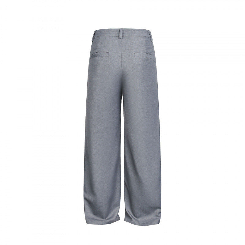 Damen Weite Bundfalten-Hose mit hoher Taille und sichtbarer Knopfleiste Nord Taschen