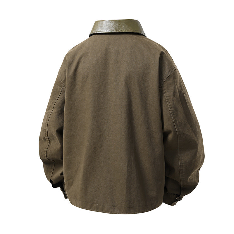 Herren leichte Oversize-Übergangsjacke mit Kontrastkragen aus Kunstleder und Zwei-Wege-Reißverschluss Nord Taschen