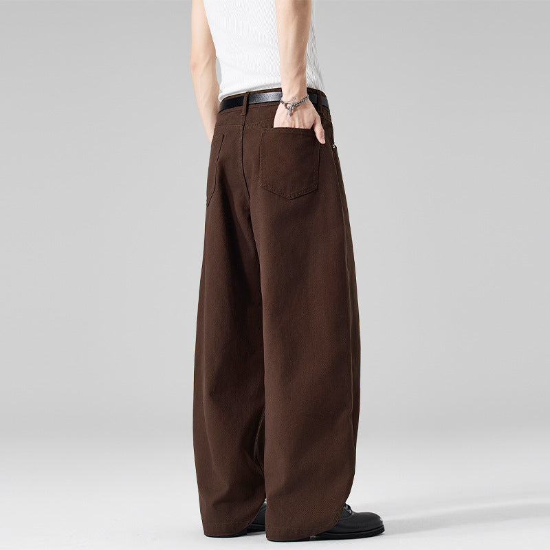 Damen Weite High‑Waist Baumwoll-Twill Baggy‑Hose mit tiefem Schritt Nord Taschen