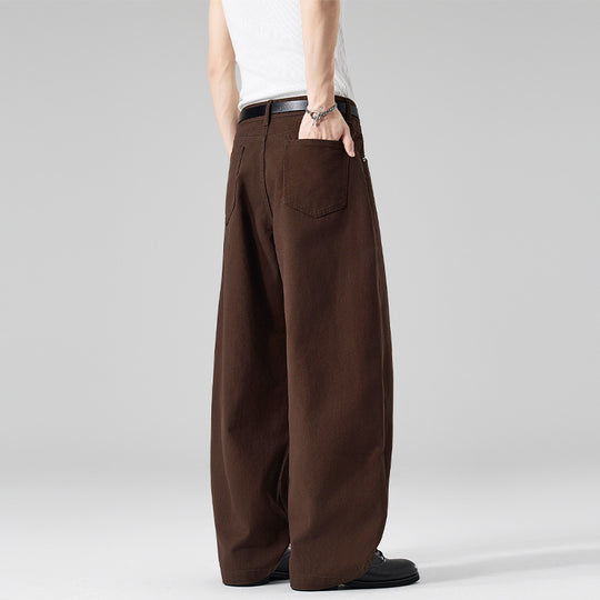 Damen Weite High‑Waist Baumwoll-Twill Baggy‑Hose mit tiefem Schritt Nord Taschen