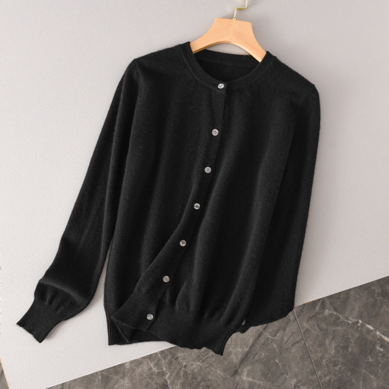 Damen Leichter Rundhals-Knopfcardigan in Kaschmiroptik mit feiner Rippkante und lässiger Silhouette Nord Taschen
