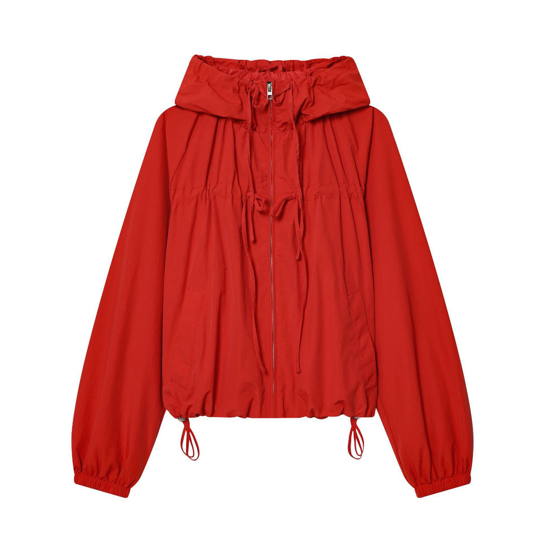 Damen Kapuzen-Cropped-Outdoorjacke mit Tunnelzug und elastischem Saum Nord Taschen