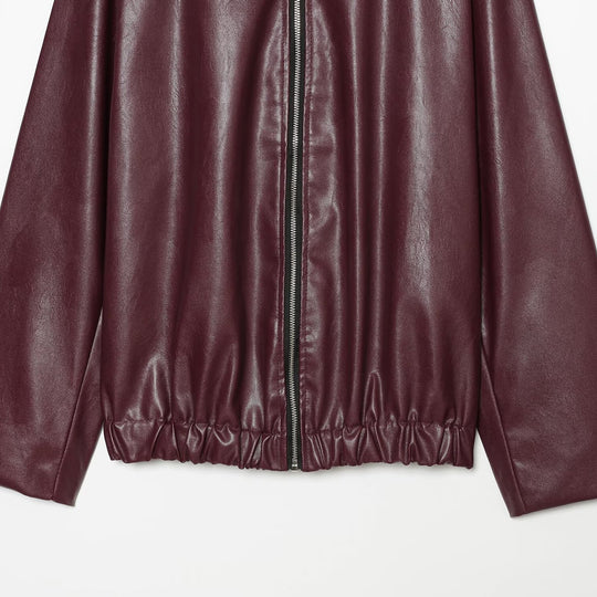 Damen Weiter Kunstleder-Blouson mit durchgehendem Reißverschluss, Hemdkragen und gerafftem Saum Nord Taschen