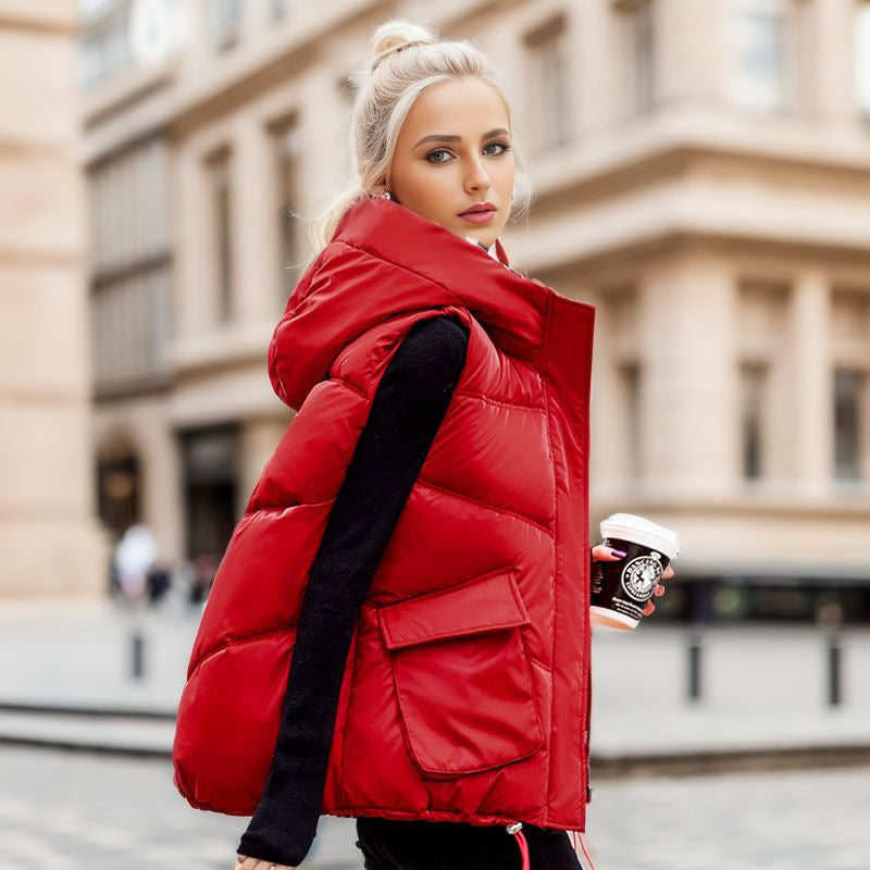 Damen gesteppte Winterweste mit verstellbarer Kapuze und praktischen Taschen Nord Taschen