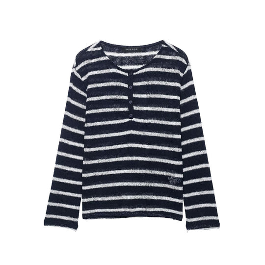 Damen Streifensweater mit Knopfleiste und leichtem Strukturstrick Nord Taschen