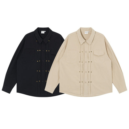 Herren Oversize-Hemdjacke im Workwear-Stil mit Ziersteppungen und Metallnieten Nord Taschen