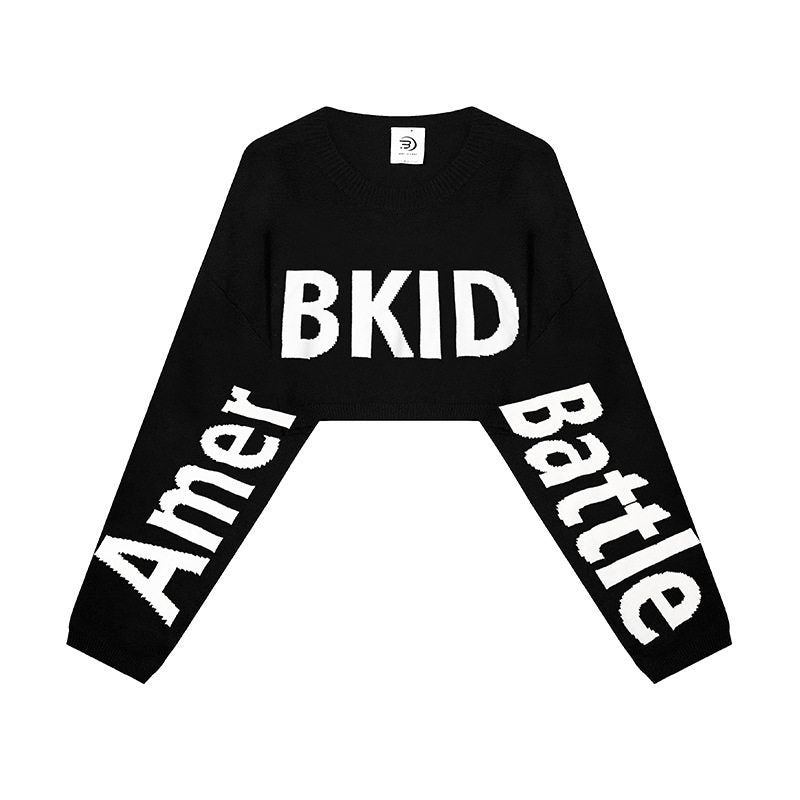 Damen Cropped Strickpullover mit weiten Raglanärmeln und Statement-Schriftzug Nord Taschen