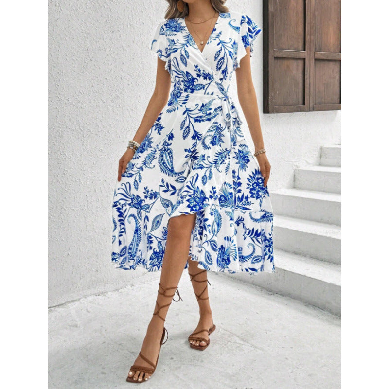Damen Wickelkleid mit floralem Muster und fließendem Saum Nord Taschen