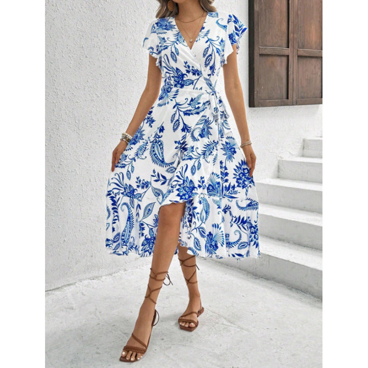 Damen Wickelkleid mit floralem Muster und fließendem Saum Nord Taschen
