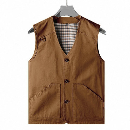 Herren Ärmellose Utility‑Weste mit V‑Ausschnitt, Baumwoll‑Canvas, Knopfleiste und großen Fronttaschen Nord Taschen