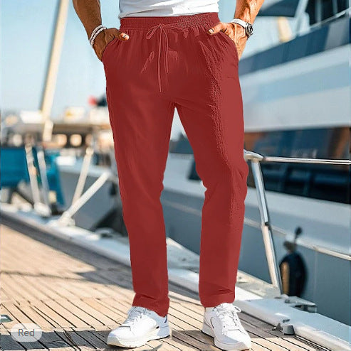 Herren lässige Leinenmisch-Joggerhose mit Kordelzug, angeschrägten Eingrifftaschen und schmalem Knöchelabschluss Nord Taschen