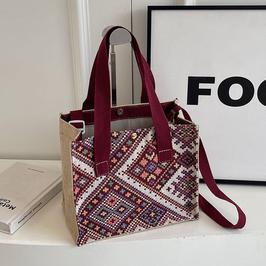 Damen Jute-Tasche mit kunstvollem geometrischen Muster Nord Taschen