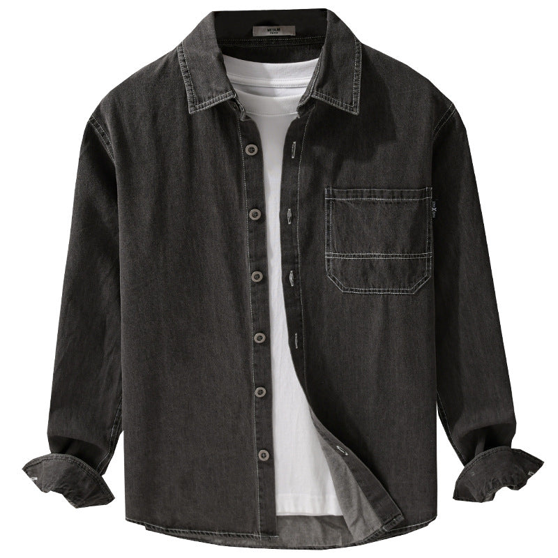 Herren Gewaschenes Denim-Overshirt im Workwear-Look mit Kontrastnähten Nord Taschen