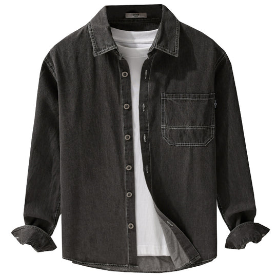Herren Gewaschenes Denim-Overshirt im Workwear-Look mit Kontrastnähten Nord Taschen