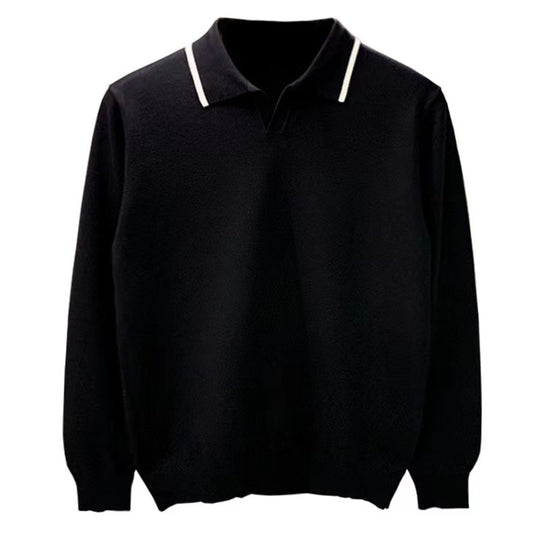 Herren Feinstrick-Polopullover mit offenem Polokragen und kontrastierter Kanten Nord Taschen