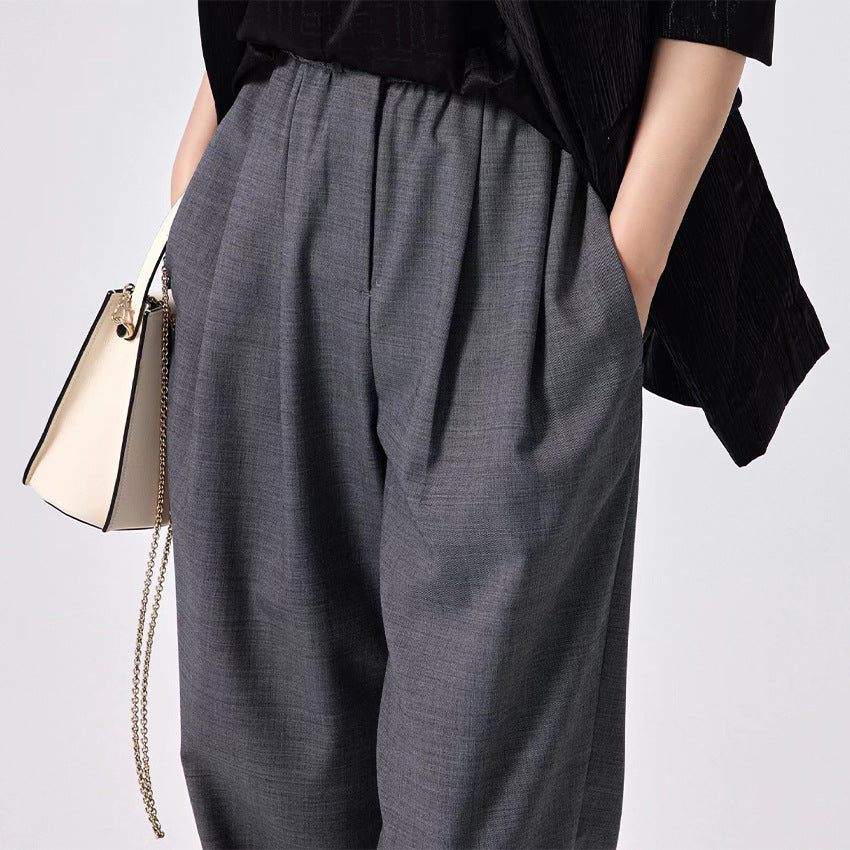 Damen Weite High-Waist Stoffhose mit Gummibund und geradem Bein Nord Taschen