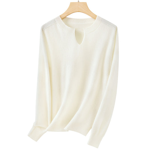 Damen Feiner Feinstrick-Pullover mit Schlüsselloch-Ausschnitt und gerippten Abschlüssen Nord Taschen