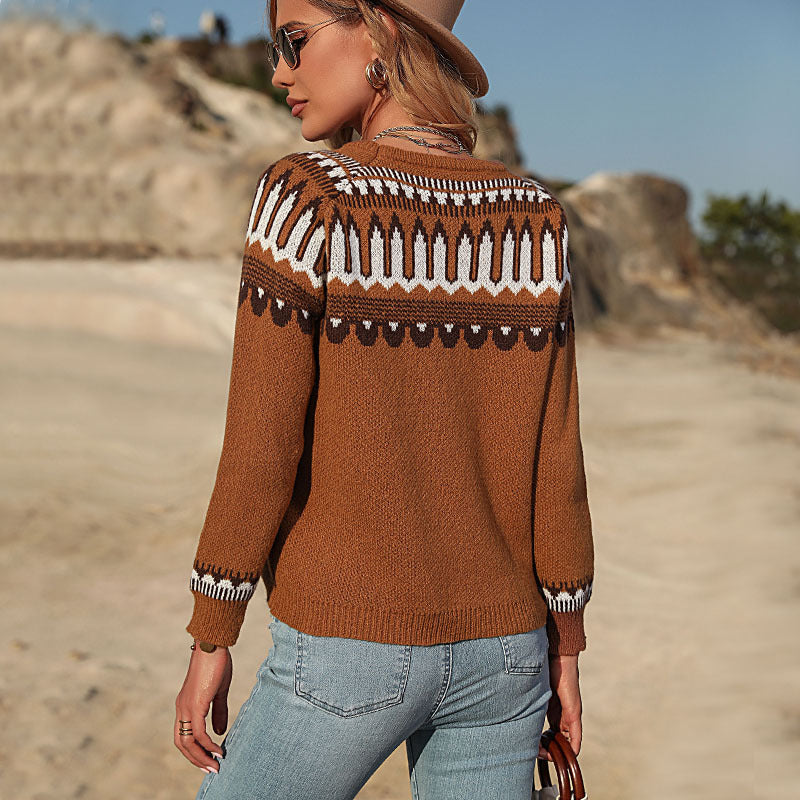 Damen Gemütlicher Strickpullover mit Norweger-Muster Nord Taschen