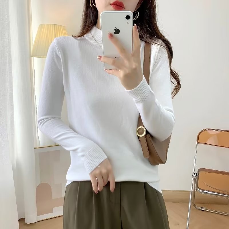 Damen Feiner Langarm-Feinstrickpullover mit schmalem Stehkragen und gerippten Bündchen Nord Taschen