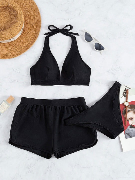 Damen Sportliches Bikini-Set mit hochgeschlossenem Oberteil und lässigen Shorts Nord Taschen