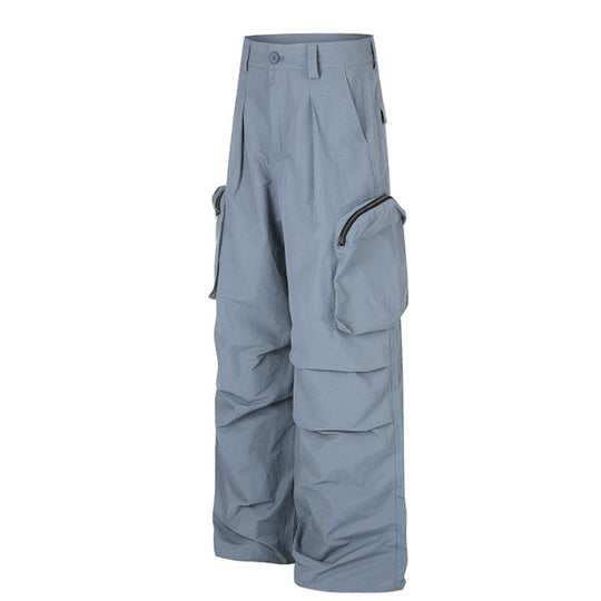 Damen weit geschnittene Cargo-Palazzo-Hose mit hoher Taille, Reißverschluss‑Taschen und Lagenpaneelen Nord Taschen