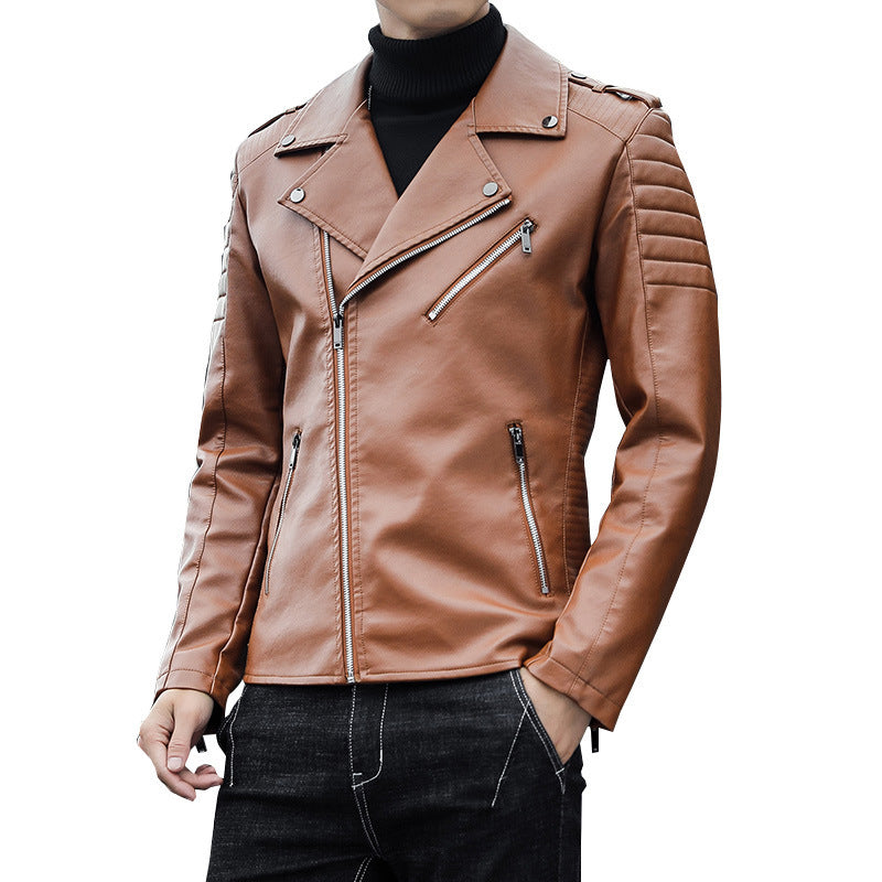 Herren Bikerjacke aus hochwertigem Kunstleder im Slim‑Fit mit schrägem Reißverschluss und gesteppter Schulterpartie Nord Taschen