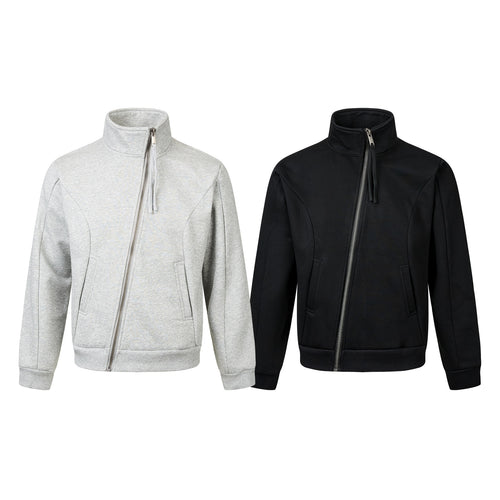 Unisex Kurz geschnittene Sweatjacke mit hohem Stehkragen und asymmetrischem Reißverschluss Nord Taschen