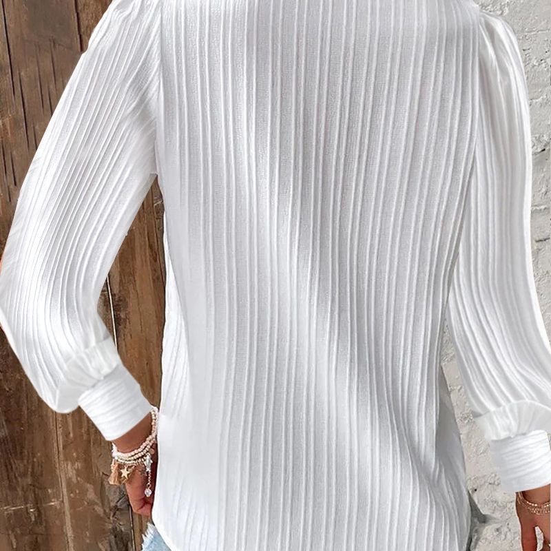Damen Plissierte V‑Ausschnitt Bluse mit Spitzenbesatz und Ballonärmeln Nord Taschen
