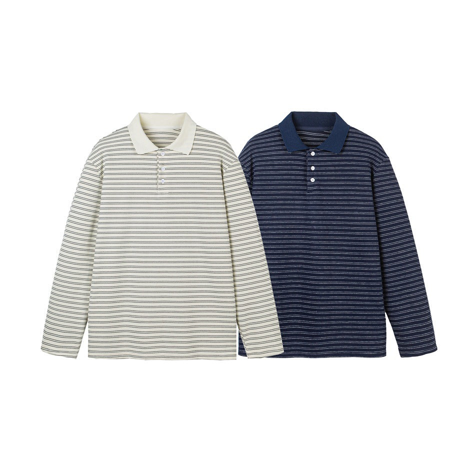 Herren Langarm-Poloshirt aus feinem Baumwollstrick mit Kentkragen und feiner Streifenstruktur Nord Taschen