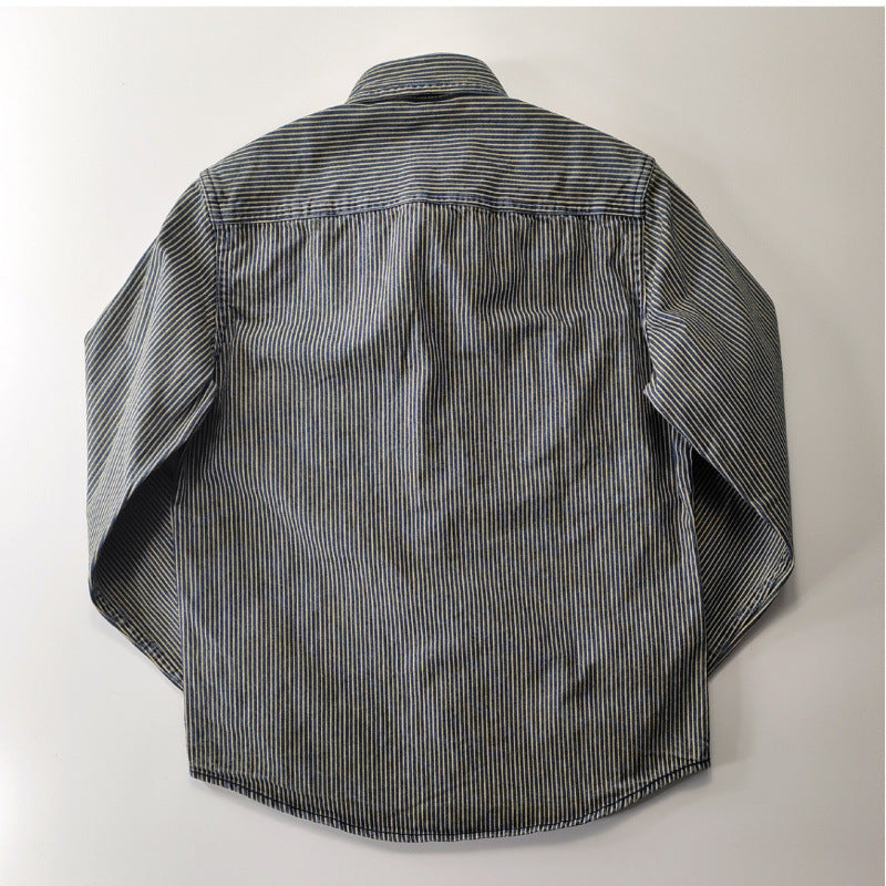 Herren Leichte gestreifte Denim-Worker-Hemdjacke mit aufgesetzten Pattentaschen Nord Taschen
